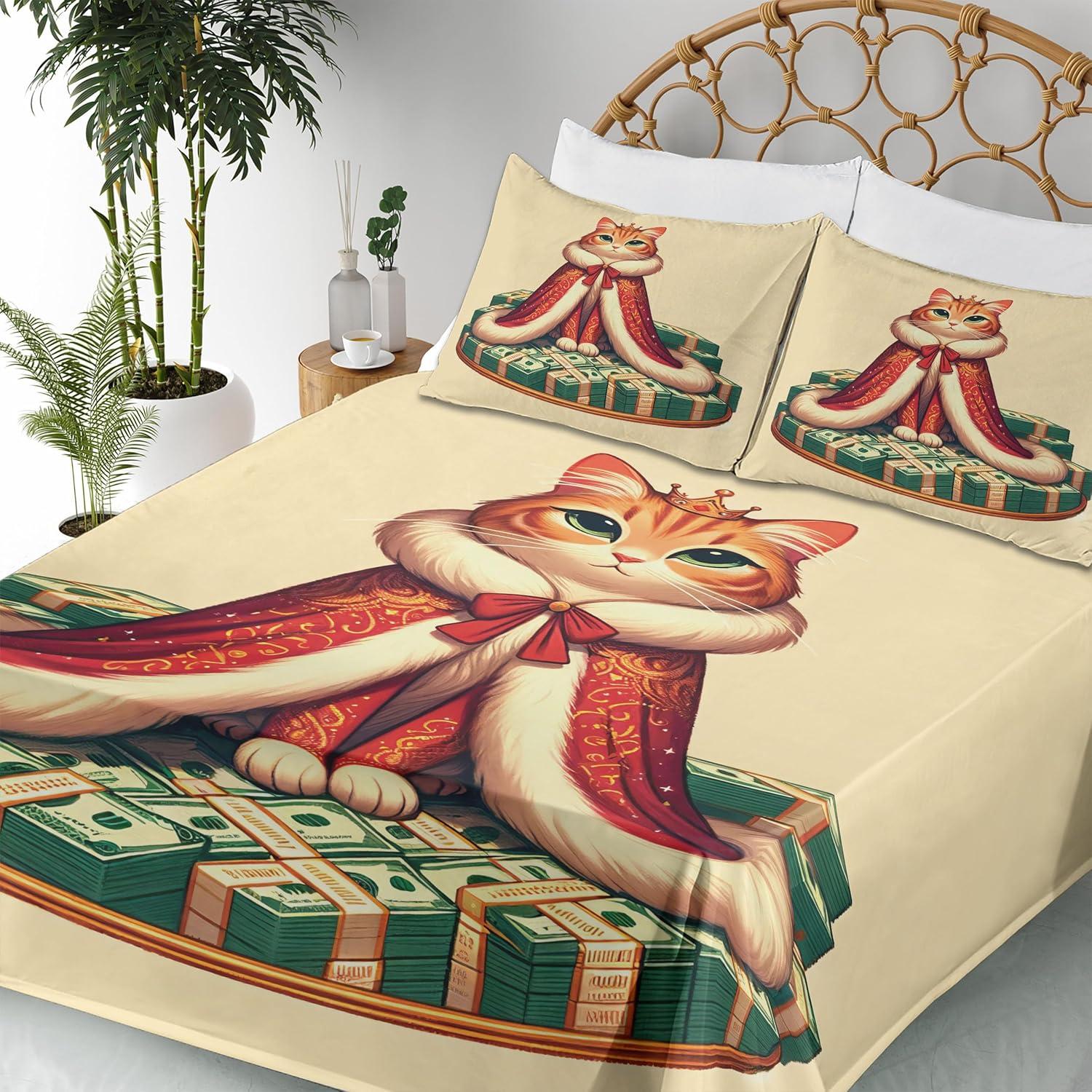 imageAmbesonne Cat Sheet Set Romantic Date Night of Kitties Drinking Milkshake Cozy Night Scene Valentines Fitted and Flat Sheet with Pillowcases Bedding Accent 4 Piece Set King Dark Blue ApricotCream Hunter Green and Orange