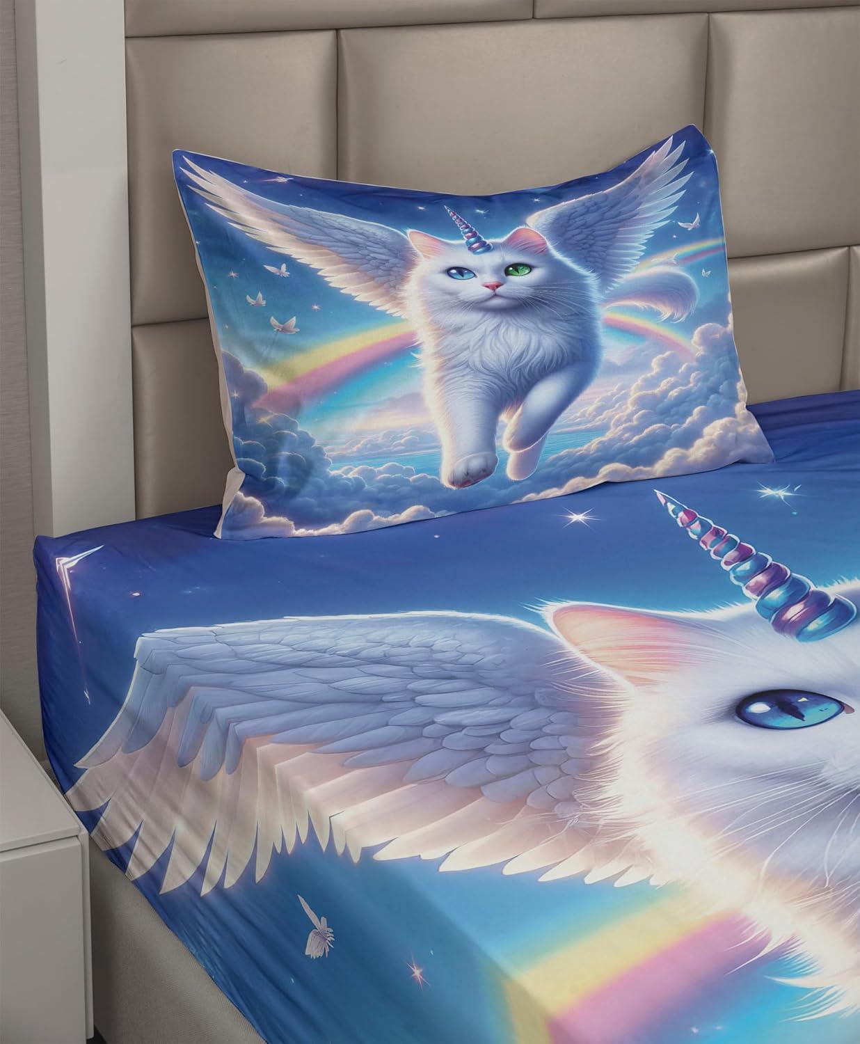 imageAmbesonne Cat Sheet Set Romantic Date Night of Kitties Drinking Milkshake Cozy Night Scene Valentines Fitted and Flat Sheet with Pillowcases Bedding Accent 4 Piece Set King Dark Blue ApricotAzure Blue Pale Pink