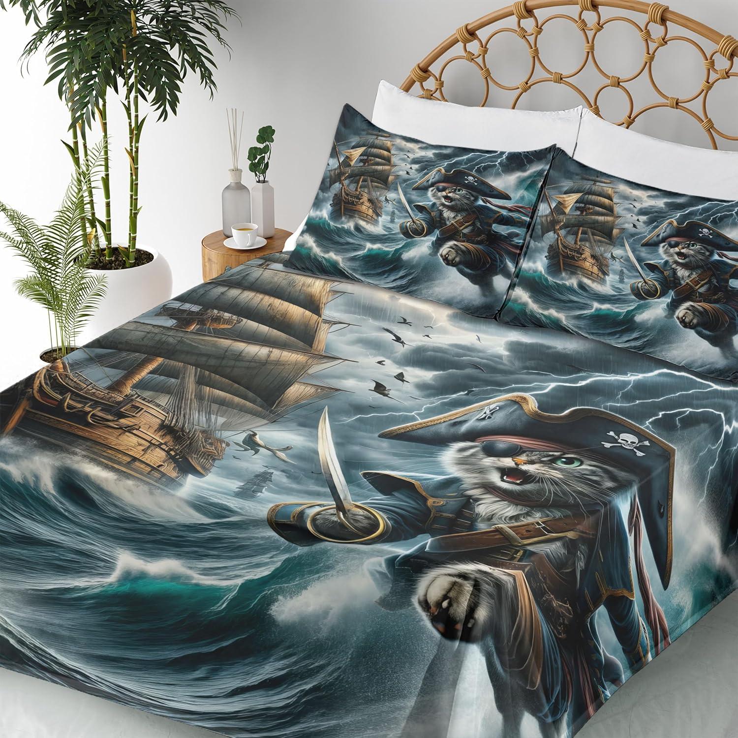 imageAmbesonne Cat Sheet Set Romantic Date Night of Kitties Drinking Milkshake Cozy Night Scene Valentines Fitted and Flat Sheet with Pillowcases Bedding Accent 4 Piece Set King Dark Blue ApricotDark Slate Blue and Amber