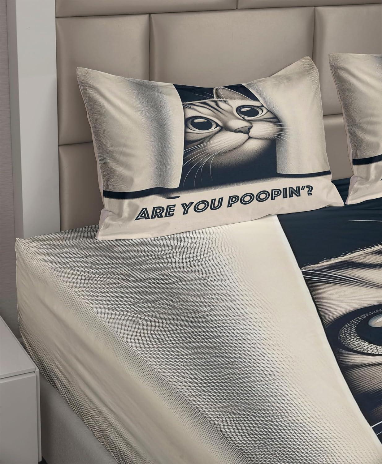 imageAmbesonne Cat Sheet Set Romantic Date Night of Kitties Drinking Milkshake Cozy Night Scene Valentines Fitted and Flat Sheet with Pillowcases Bedding Accent 4 Piece Set King Dark Blue ApricotDark Blue Ivory