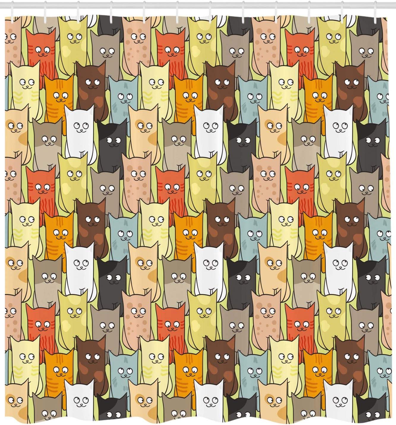 imageAmbesonne Cats Shower Curtain Funny Colorful Graphic Kittens Cartoon Style Boys Girls Playroom Cloth Fabric Bathroom Decor Set with Hooks 69 W x 70 L Pastel Pink Grey