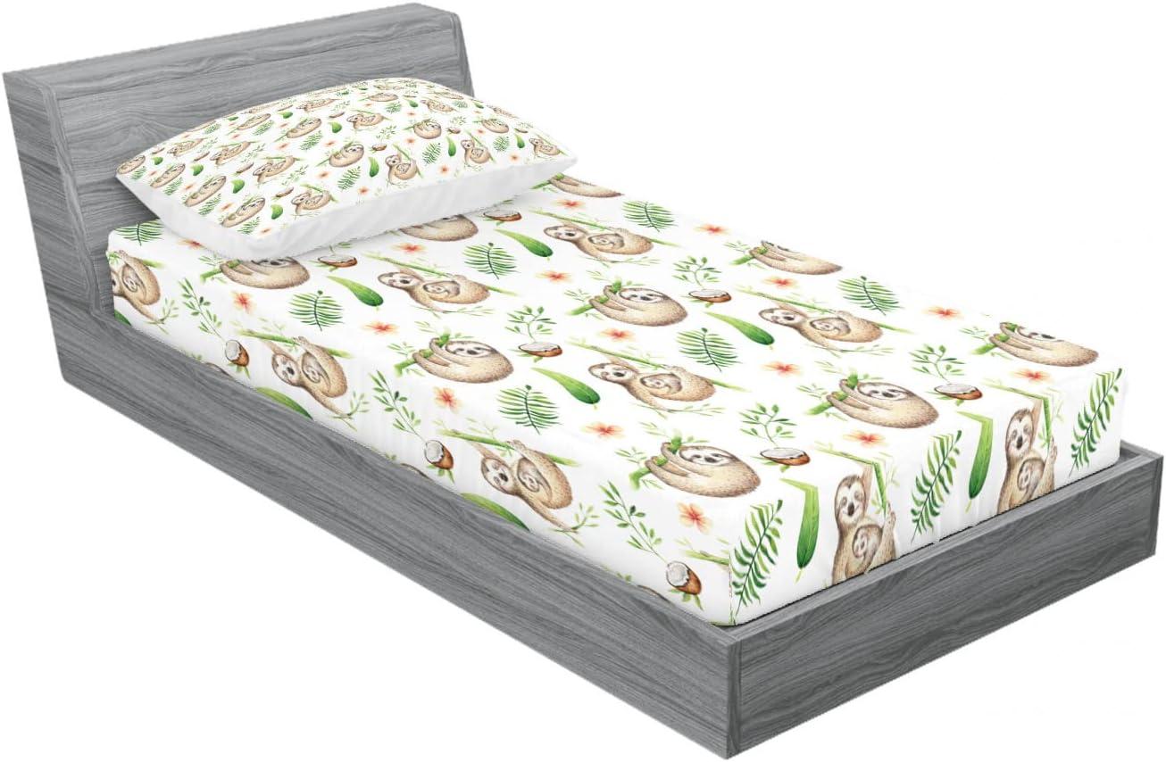 imageAmbesonne Dragon Fitted Sheet amp Pillow Sham Set Cartoon Style Design for Animal Pattern Colorful Dragons Art Print Decorative Printed 2 Piece Bedding Decor Set Twin Aqua WhitePale Brown Green