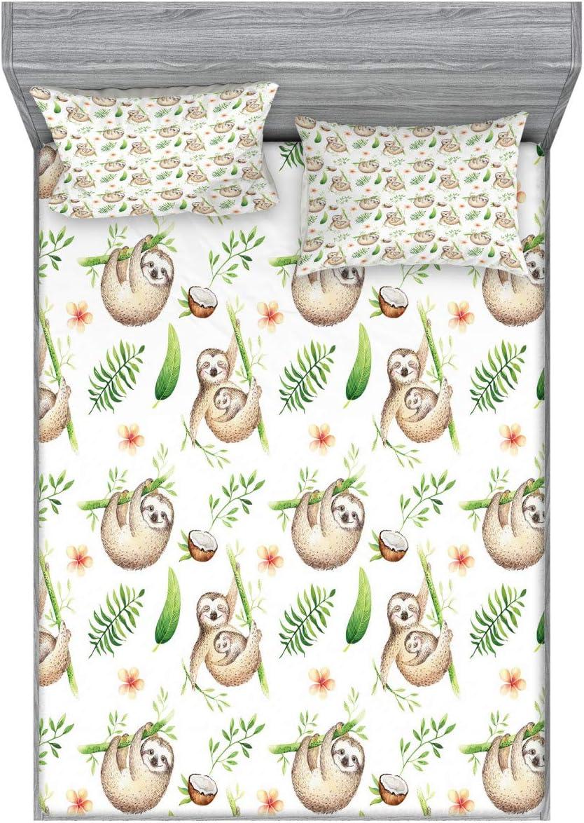imageAmbesonne Dragon Fitted Sheet amp Pillow Sham Set Cartoon Style Design for Animal Pattern Colorful Dragons Art Print Decorative Printed 2 Piece Bedding Decor Set Twin Aqua WhitePale Brown Green