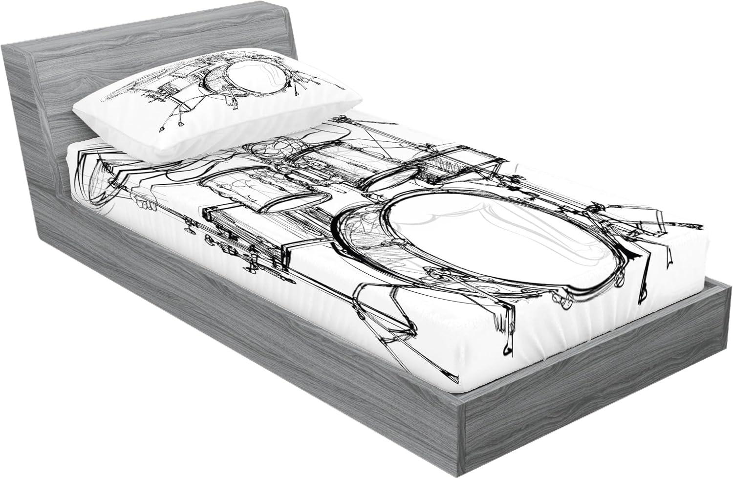 imageAmbesonne Dragon Fitted Sheet amp Pillow Sham Set Cartoon Style Design for Animal Pattern Colorful Dragons Art Print Decorative Printed 2 Piece Bedding Decor Set Twin Aqua WhiteBlack