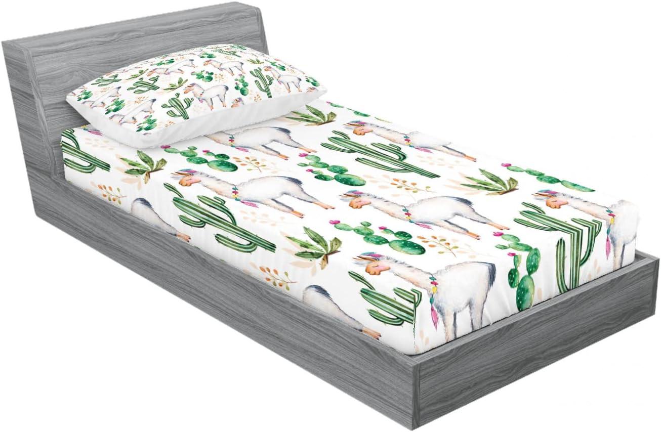 imageAmbesonne Dragon Fitted Sheet amp Pillow Sham Set Cartoon Style Design for Animal Pattern Colorful Dragons Art Print Decorative Printed 2 Piece Bedding Decor Set Twin Aqua WhiteWhite Green