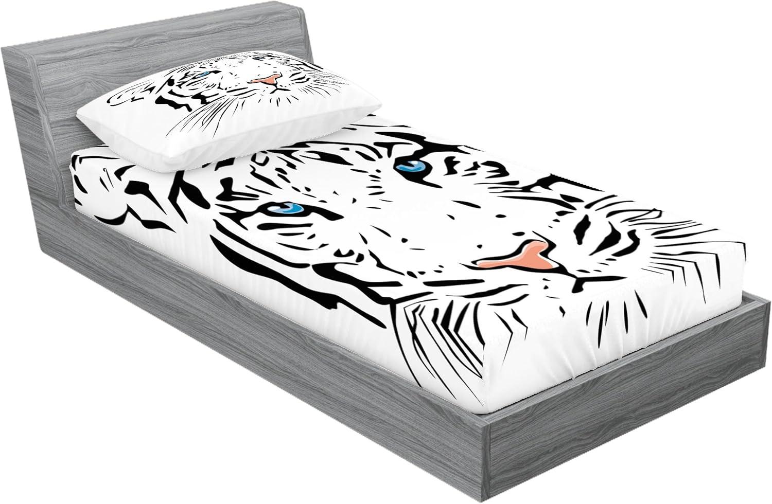imageAmbesonne Dragon Fitted Sheet amp Pillow Sham Set Cartoon Style Design for Animal Pattern Colorful Dragons Art Print Decorative Printed 2 Piece Bedding Decor Set Twin Aqua WhiteBlack Cream