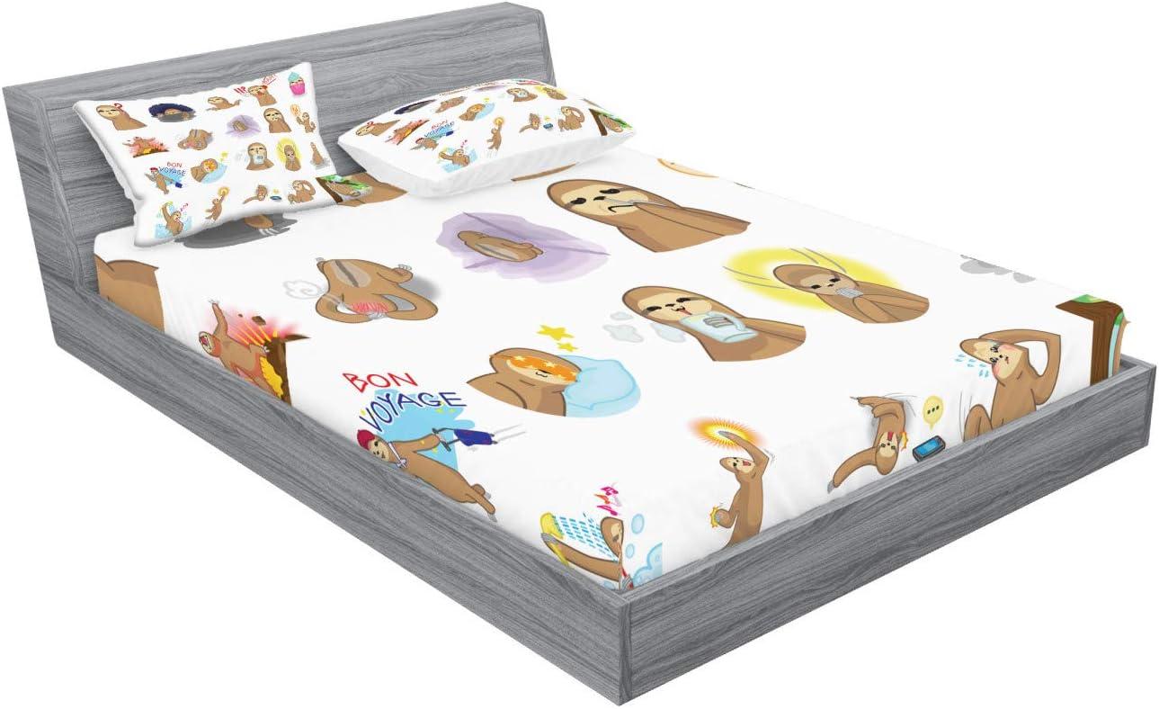 imageAmbesonne Dragon Fitted Sheet amp Pillow Sham Set Cartoon Style Design for Animal Pattern Colorful Dragons Art Print Decorative Printed 2 Piece Bedding Decor Set Twin Aqua WhiteBrown White