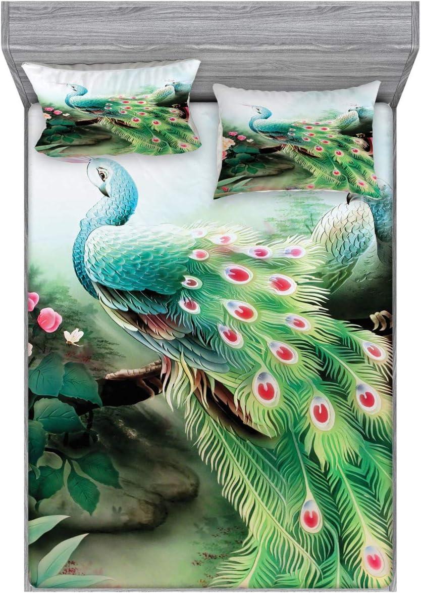 imageAmbesonne Dragon Fitted Sheet amp Pillow Sham Set Cartoon Style Design for Animal Pattern Colorful Dragons Art Print Decorative Printed 2 Piece Bedding Decor Set Twin Aqua WhiteFuchsia