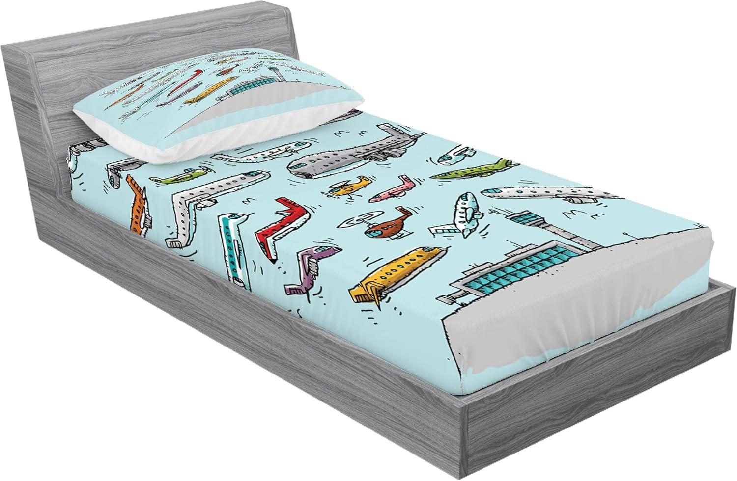 imageAmbesonne Dragon Fitted Sheet amp Pillow Sham Set Cartoon Style Design for Animal Pattern Colorful Dragons Art Print Decorative Printed 2 Piece Bedding Decor Set Twin Aqua WhiteTeal
