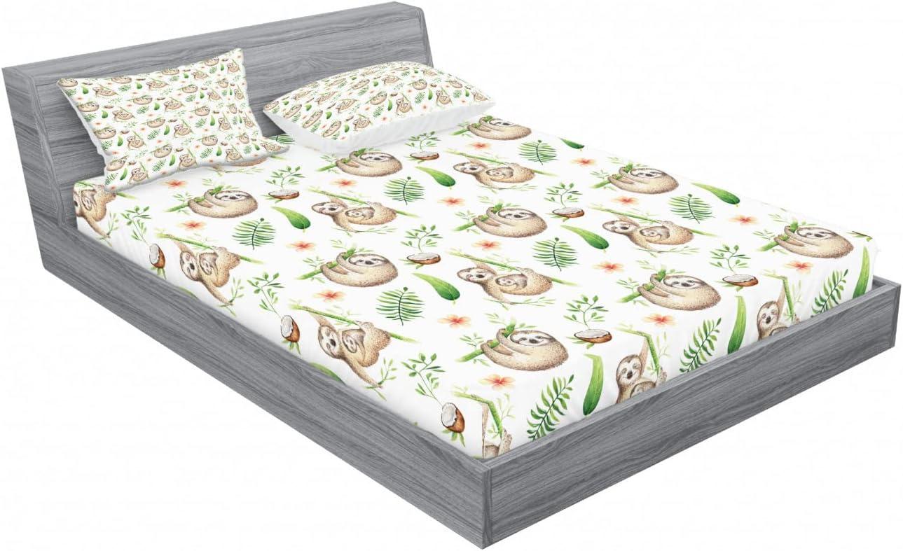 imageAmbesonne Dragon Fitted Sheet amp Pillow Sham Set Cartoon Style Design for Animal Pattern Colorful Dragons Art Print Decorative Printed 2 Piece Bedding Decor Set Twin Aqua WhitePale Brown Green