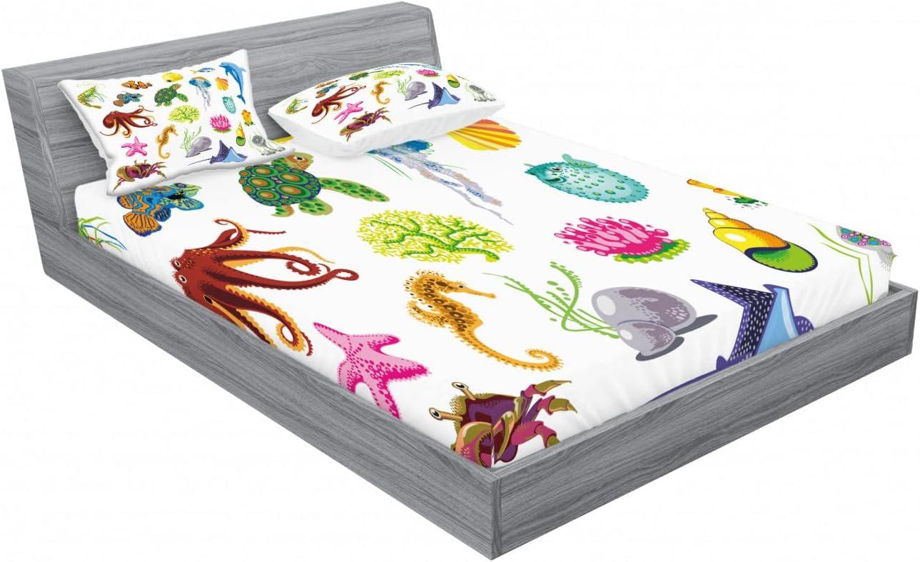 imageAmbesonne Dragon Fitted Sheet amp Pillow Sham Set Cartoon Style Design for Animal Pattern Colorful Dragons Art Print Decorative Printed 2 Piece Bedding Decor Set Twin Aqua WhiteBlue Green