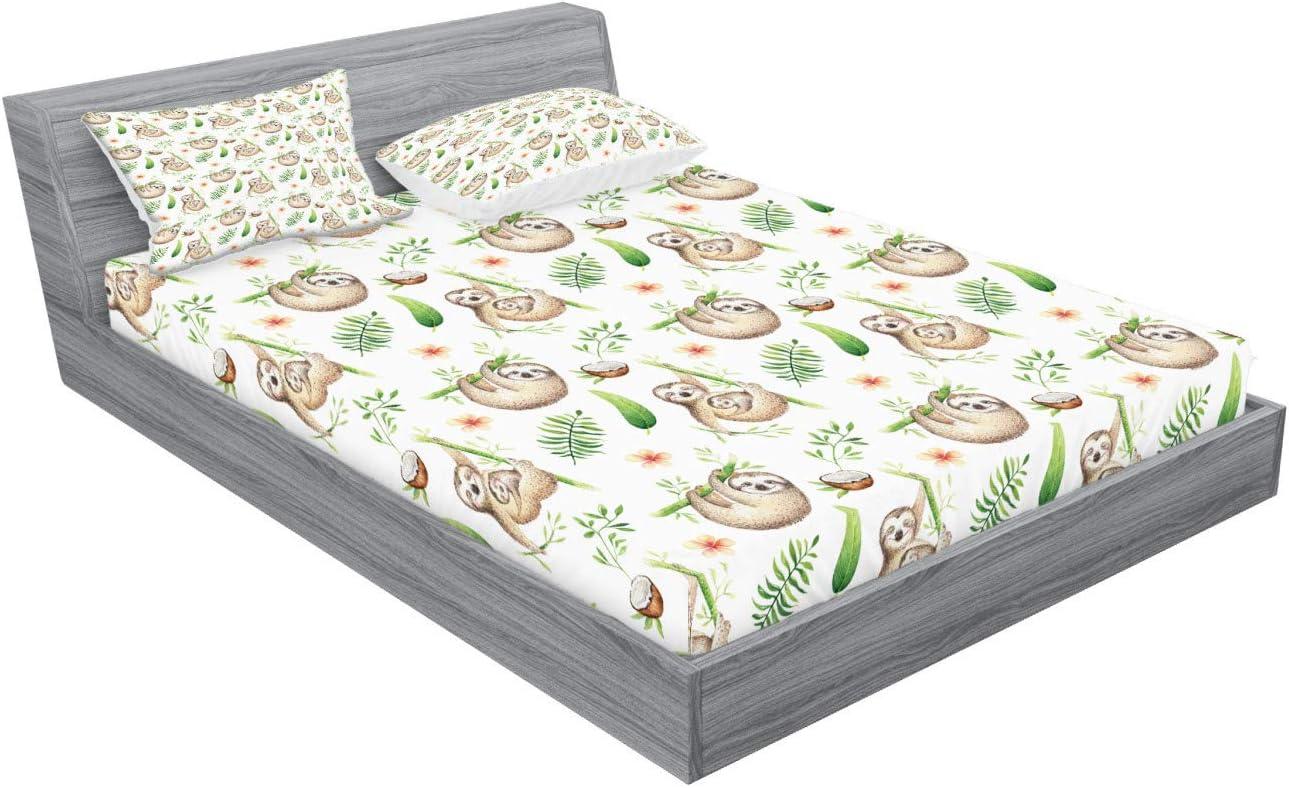 imageAmbesonne Dragon Fitted Sheet amp Pillow Sham Set Cartoon Style Design for Animal Pattern Colorful Dragons Art Print Decorative Printed 2 Piece Bedding Decor Set Twin Aqua WhitePale Brown Green