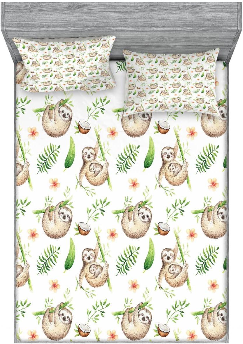 imageAmbesonne Dragon Fitted Sheet amp Pillow Sham Set Cartoon Style Design for Animal Pattern Colorful Dragons Art Print Decorative Printed 2 Piece Bedding Decor Set Twin Aqua WhitePale Brown Green