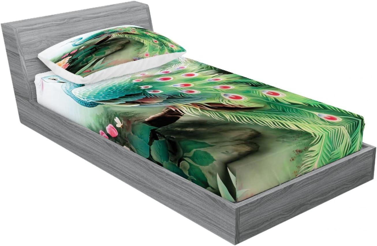 imageAmbesonne Dragon Fitted Sheet amp Pillow Sham Set Cartoon Style Design for Animal Pattern Colorful Dragons Art Print Decorative Printed 2 Piece Bedding Decor Set Twin Aqua WhiteFuchsia