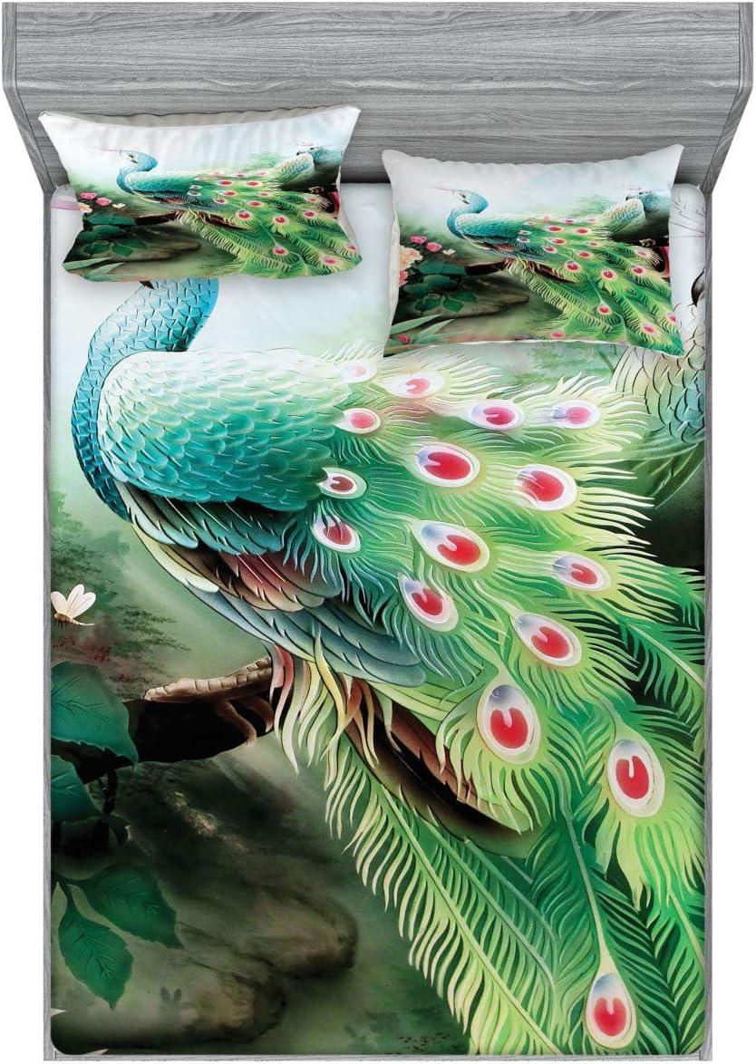 imageAmbesonne Dragon Fitted Sheet amp Pillow Sham Set Cartoon Style Design for Animal Pattern Colorful Dragons Art Print Decorative Printed 2 Piece Bedding Decor Set Twin Aqua WhiteFuchsia