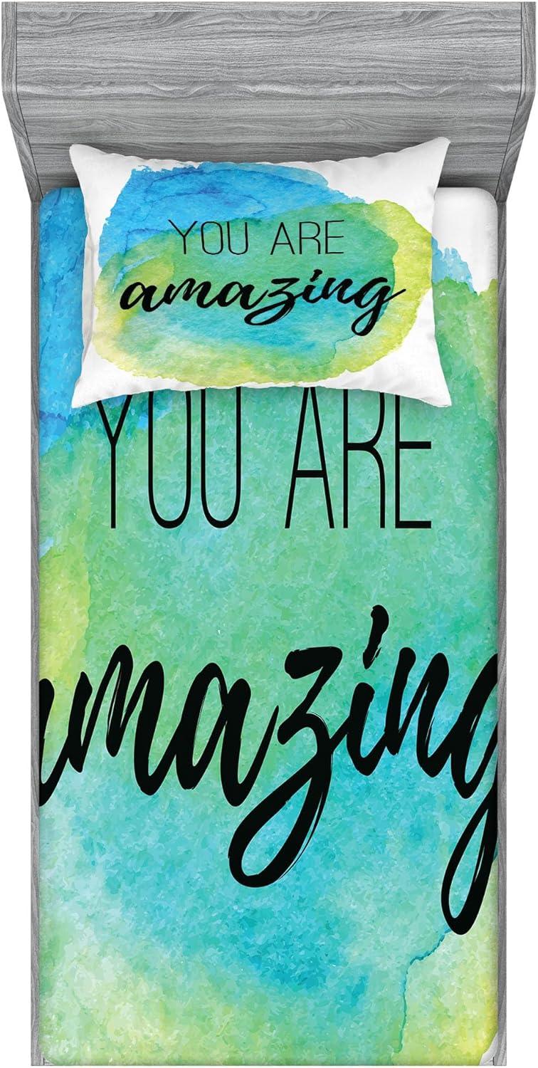 imageAmbesonne Dragon Fitted Sheet amp Pillow Sham Set Cartoon Style Design for Animal Pattern Colorful Dragons Art Print Decorative Printed 2 Piece Bedding Decor Set Twin Aqua WhiteSky Blue Green