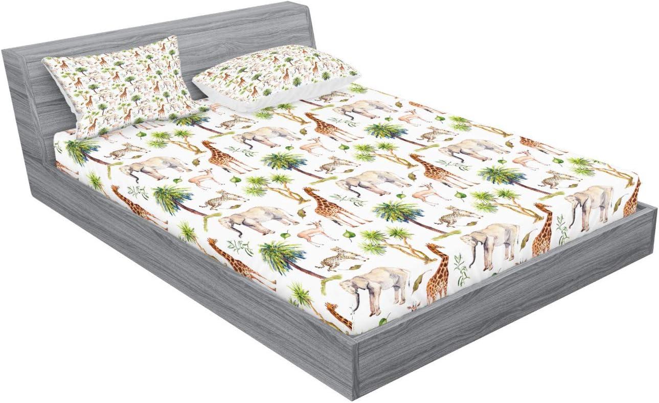 imageAmbesonne Dragon Fitted Sheet amp Pillow Sham Set Cartoon Style Design for Animal Pattern Colorful Dragons Art Print Decorative Printed 2 Piece Bedding Decor Set Twin Aqua WhiteGreen Pale Brown