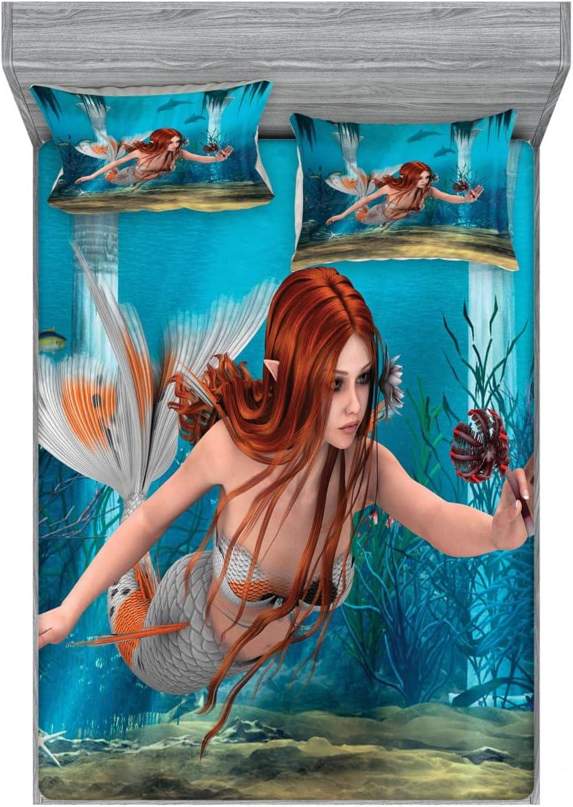 imageAmbesonne Dragon Fitted Sheet amp Pillow Sham Set Cartoon Style Design for Animal Pattern Colorful Dragons Art Print Decorative Printed 2 Piece Bedding Decor Set Twin Aqua WhiteBurnt Sienna Pale Blue