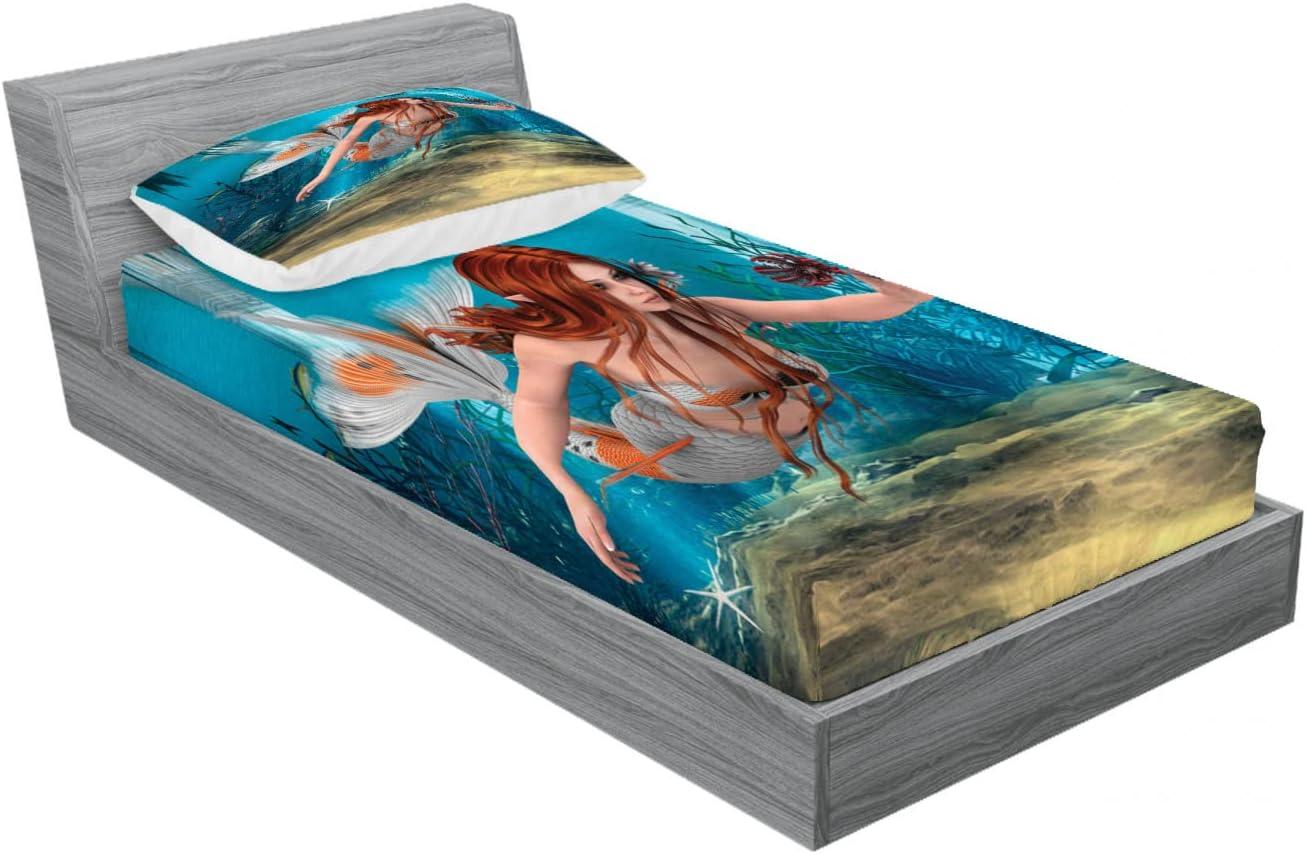 imageAmbesonne Dragon Fitted Sheet amp Pillow Sham Set Cartoon Style Design for Animal Pattern Colorful Dragons Art Print Decorative Printed 2 Piece Bedding Decor Set Twin Aqua WhiteBurnt Sienna Pale Blue