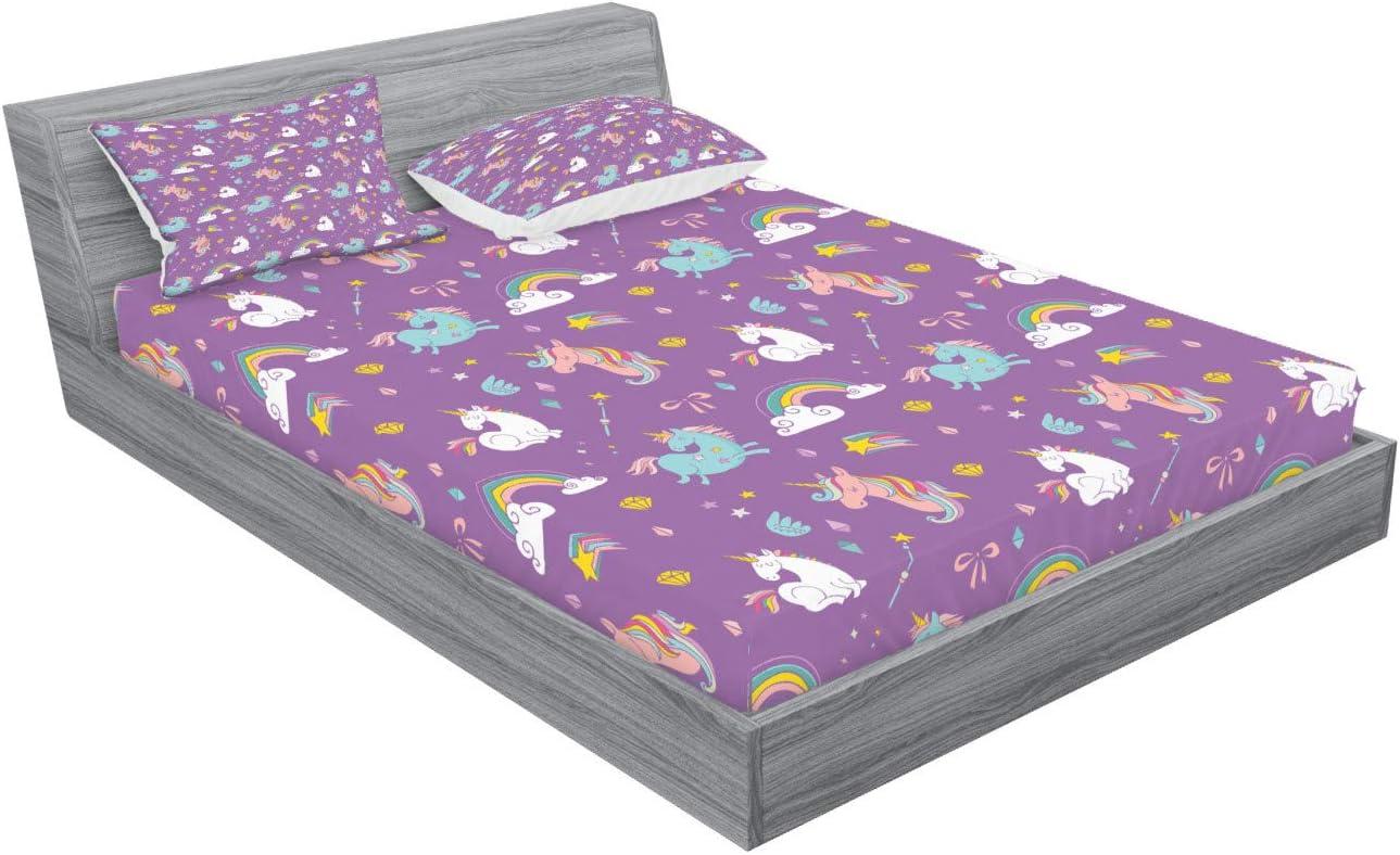 imageAmbesonne Dragon Fitted Sheet amp Pillow Sham Set Cartoon Style Design for Animal Pattern Colorful Dragons Art Print Decorative Printed 2 Piece Bedding Decor Set Twin Aqua WhiteViolet