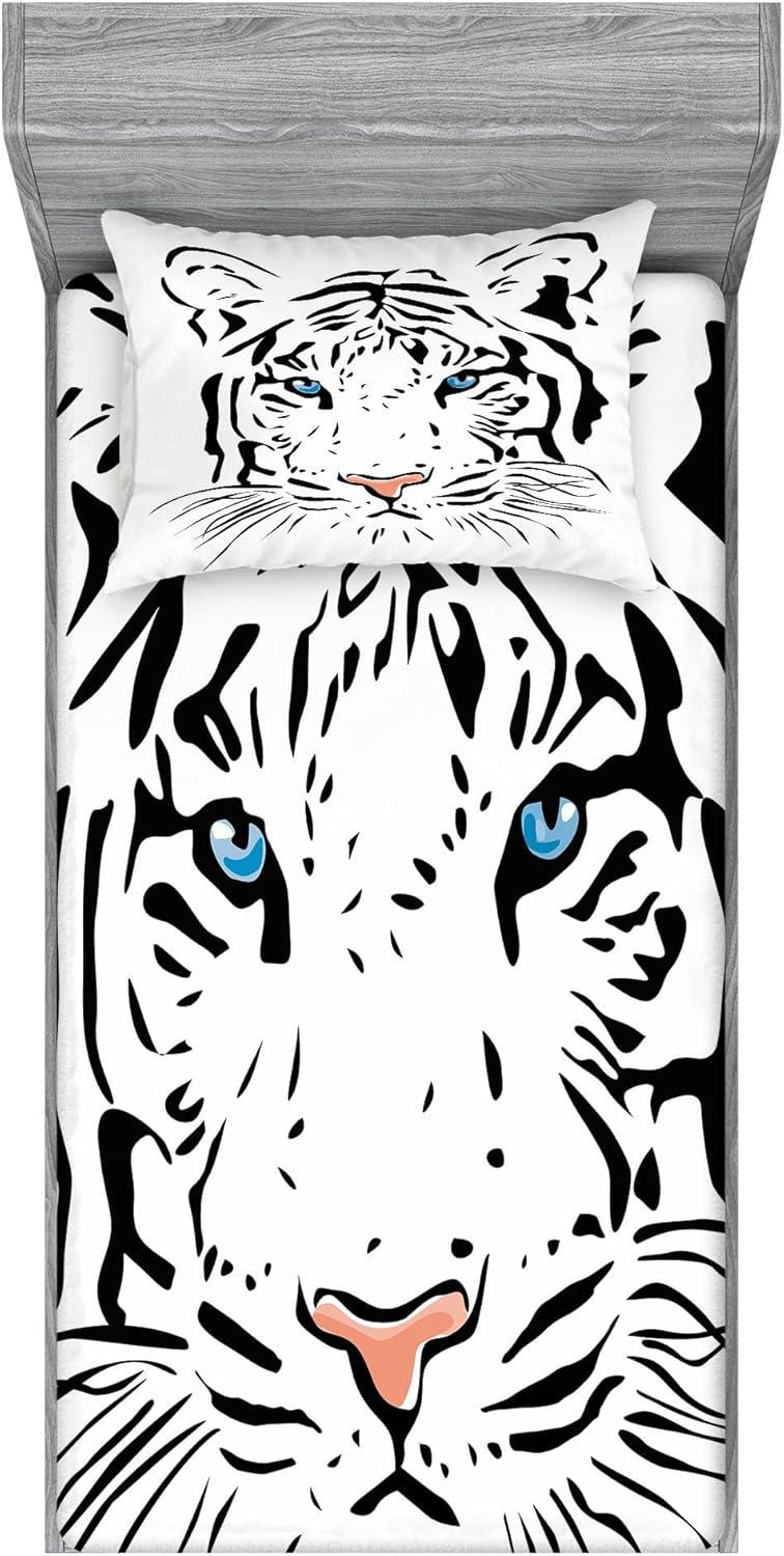 imageAmbesonne Dragon Fitted Sheet amp Pillow Sham Set Cartoon Style Design for Animal Pattern Colorful Dragons Art Print Decorative Printed 2 Piece Bedding Decor Set Twin Aqua WhiteBlack Cream