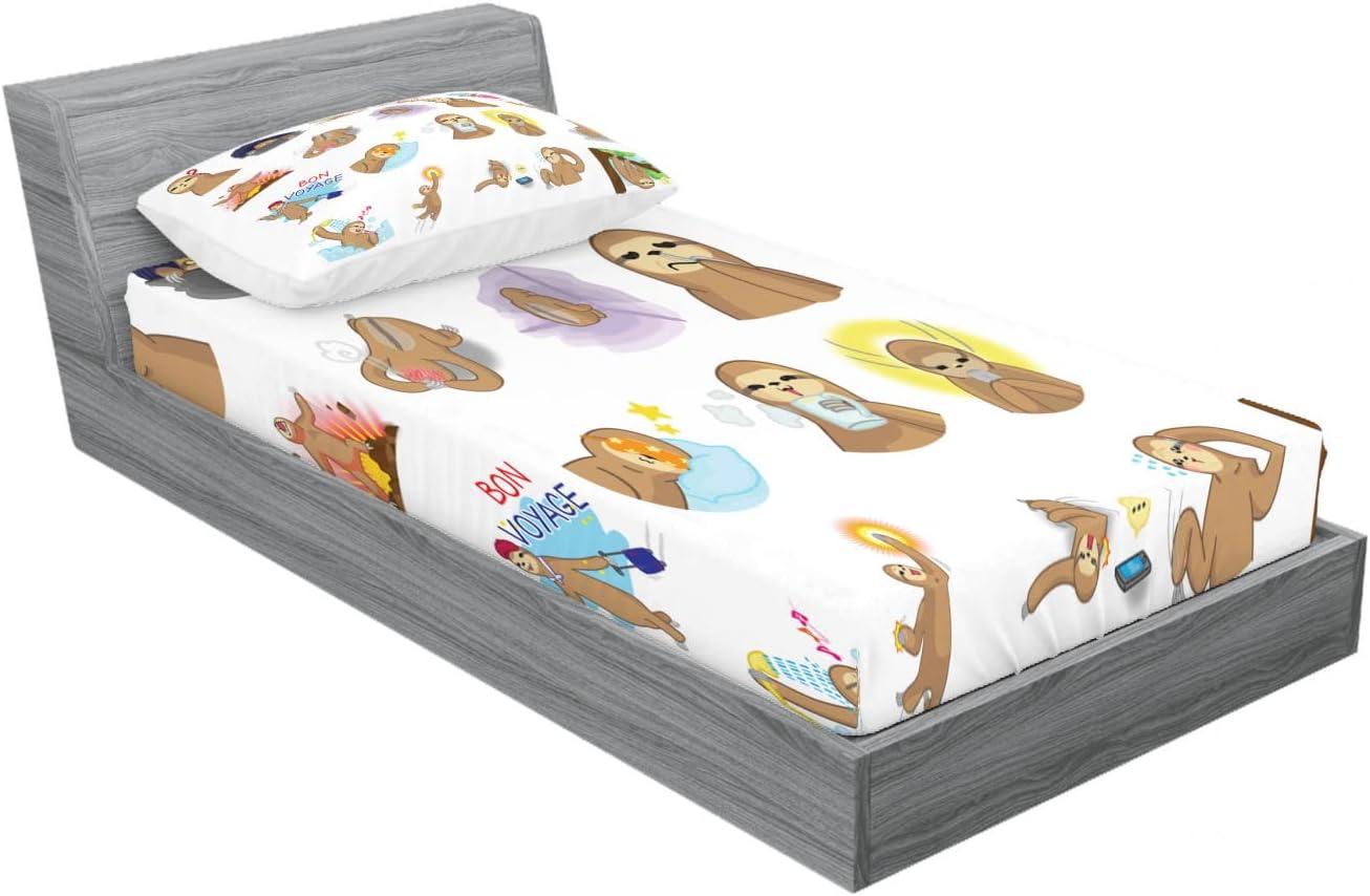 imageAmbesonne Dragon Fitted Sheet amp Pillow Sham Set Cartoon Style Design for Animal Pattern Colorful Dragons Art Print Decorative Printed 2 Piece Bedding Decor Set Twin Aqua WhiteBrown White