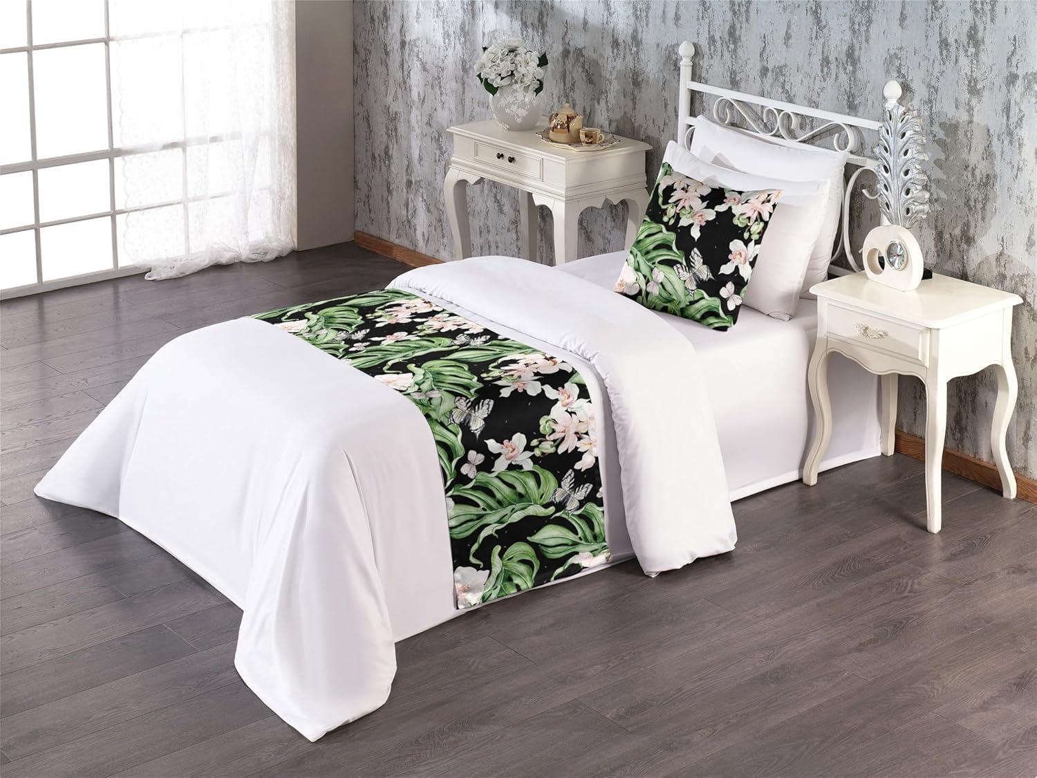 imageAmbesonne Floral Bed Runner Set Roses Lavender Eucalyptus Watercolor Valentines Day Romantic Concept Decorative Bedding Scarf and a Pillow Sham for Hotels Homes Twin Purple Grey and Off WhiteFern Green Pale Mauve