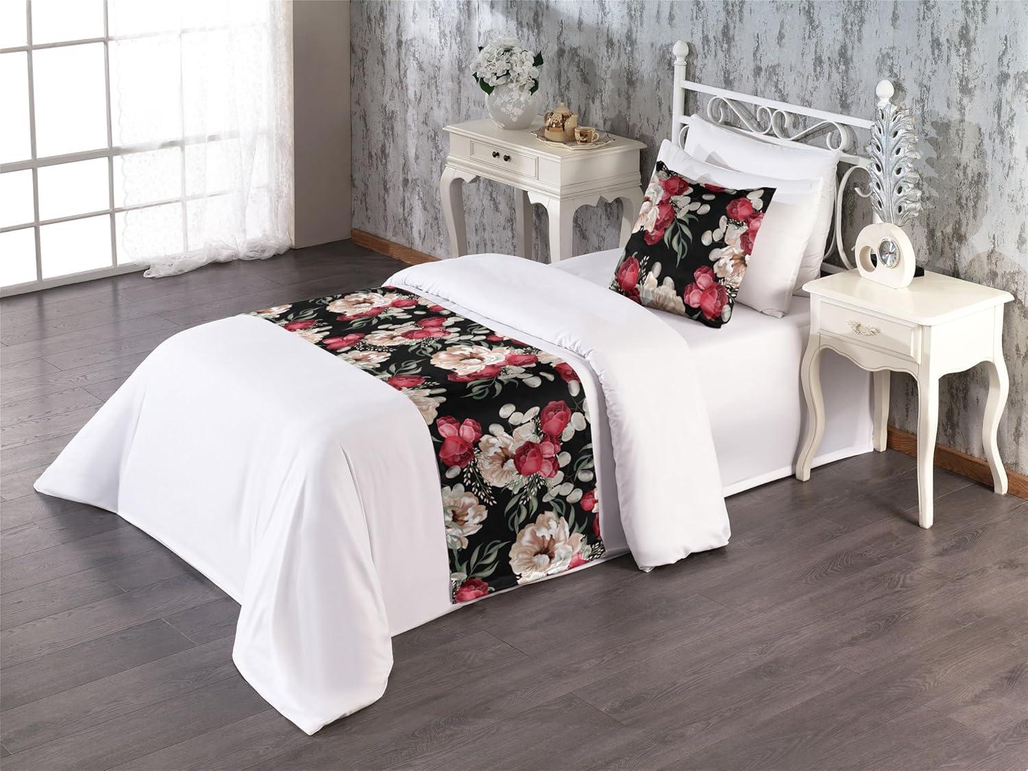 imageAmbesonne Floral Bed Runner Set Roses Lavender Eucalyptus Watercolor Valentines Day Romantic Concept Decorative Bedding Scarf and a Pillow Sham for Hotels Homes Twin Purple Grey and Off WhiteRaspberry and Reseda Green