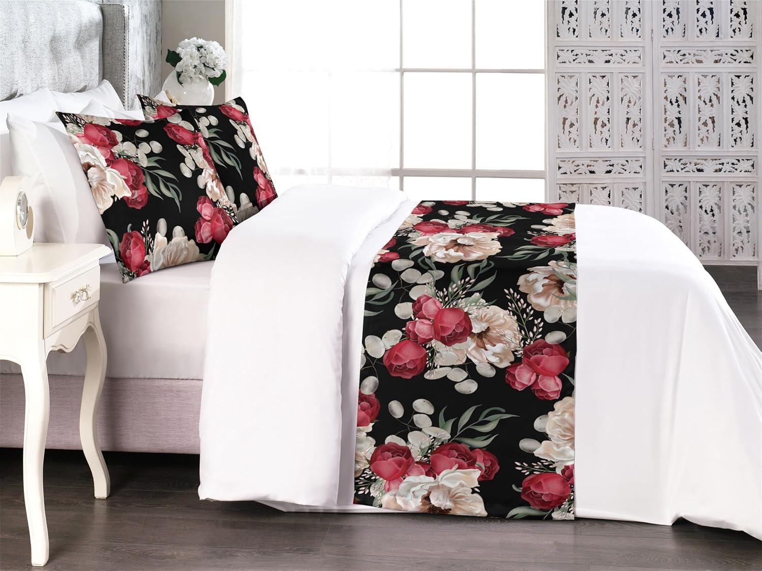 imageAmbesonne Floral Bed Runner Set Roses Lavender Eucalyptus Watercolor Valentines Day Romantic Concept Decorative Bedding Scarf and a Pillow Sham for Hotels Homes Twin Purple Grey and Off WhiteRaspberry and Reseda Green