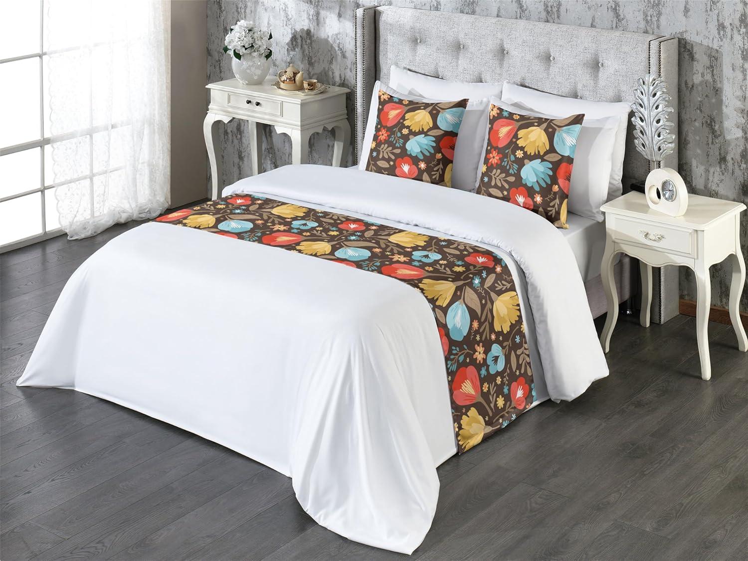 imageAmbesonne Floral Bed Runner Set Roses Lavender Eucalyptus Watercolor Valentines Day Romantic Concept Decorative Bedding Scarf and a Pillow Sham for Hotels Homes Twin Purple Grey and Off WhiteVermilion and Pale Blue