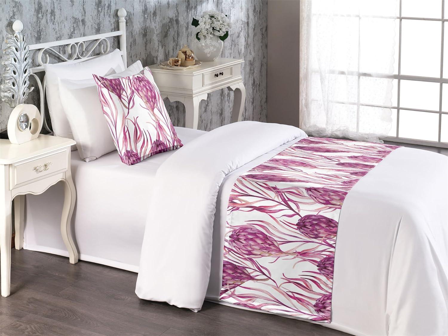 imageAmbesonne Floral Bed Runner Set Roses Lavender Eucalyptus Watercolor Valentines Day Romantic Concept Decorative Bedding Scarf and a Pillow Sham for Hotels Homes Twin Purple Grey and Off WhiteDark Magenta White