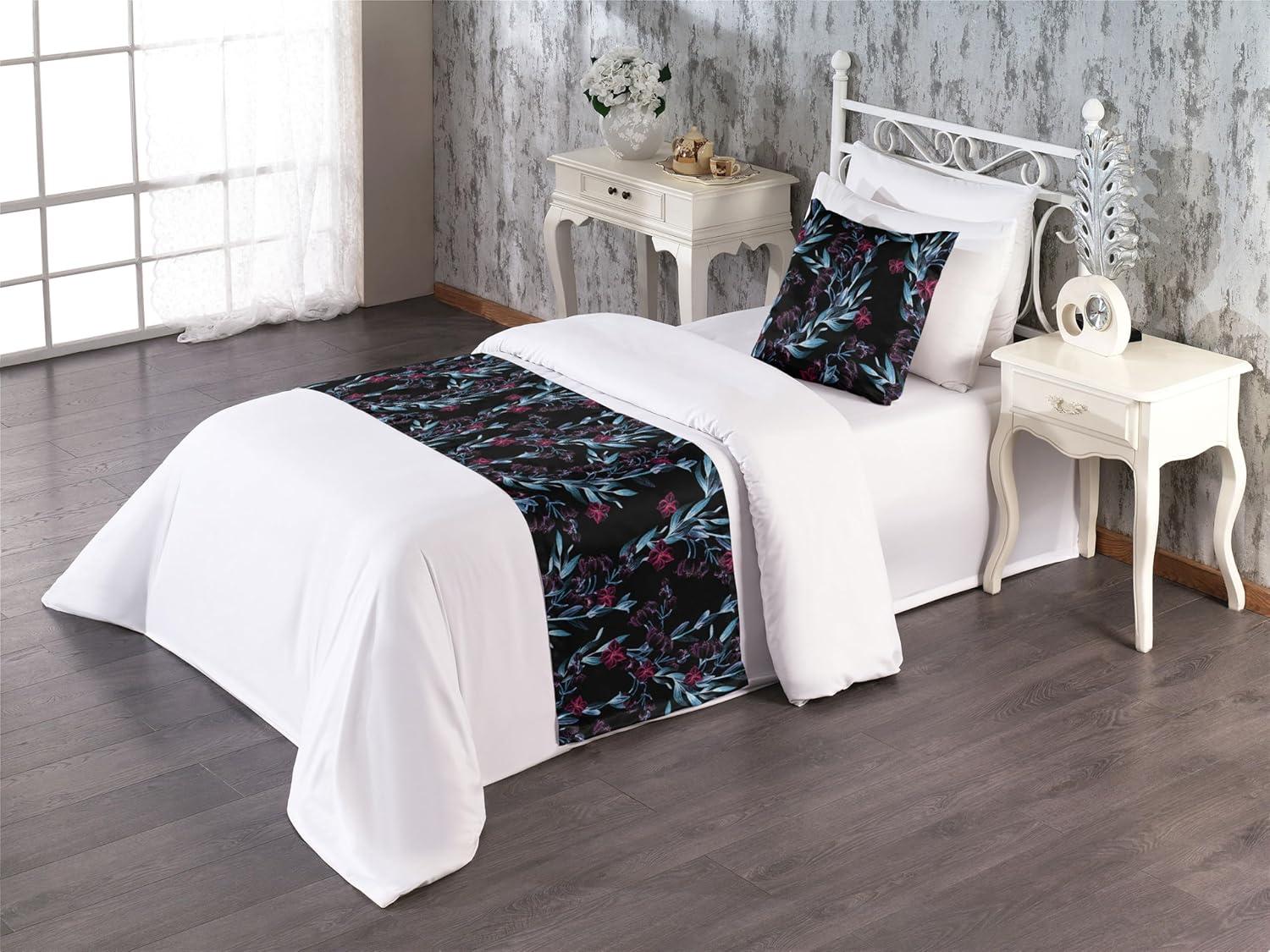 imageAmbesonne Floral Bed Runner Set Roses Lavender Eucalyptus Watercolor Valentines Day Romantic Concept Decorative Bedding Scarf and a Pillow Sham for Hotels Homes Twin Purple Grey and Off WhiteBlue Grey and Dark Magenta