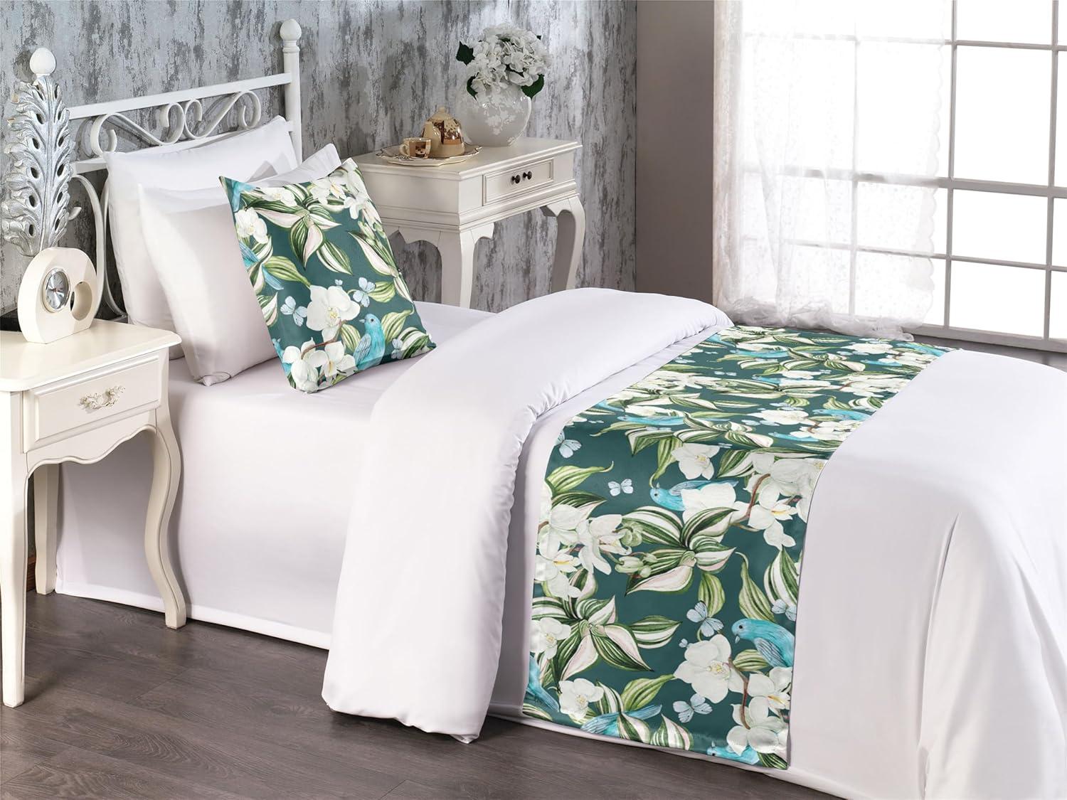 imageAmbesonne Floral Bed Runner Set Roses Lavender Eucalyptus Watercolor Valentines Day Romantic Concept Decorative Bedding Scarf and a Pillow Sham for Hotels Homes Twin Purple Grey and Off WhiteFern Green Sky Blue Teal