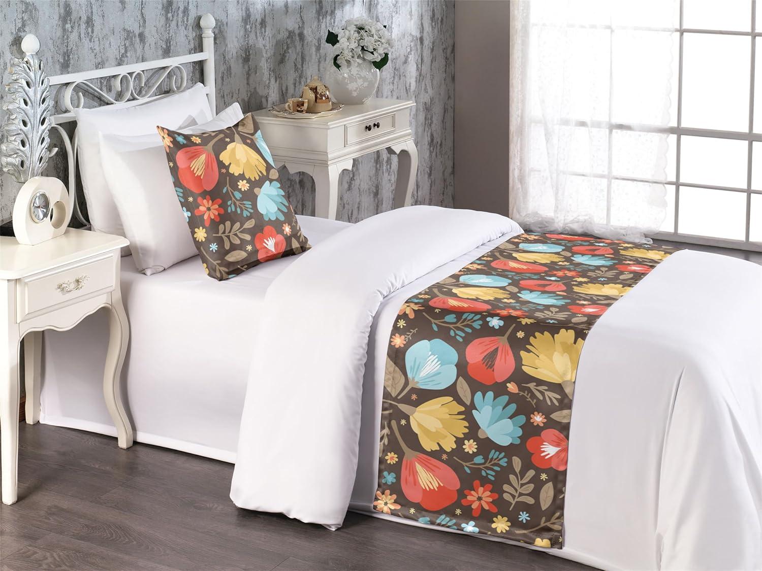 imageAmbesonne Floral Bed Runner Set Roses Lavender Eucalyptus Watercolor Valentines Day Romantic Concept Decorative Bedding Scarf and a Pillow Sham for Hotels Homes Twin Purple Grey and Off WhiteVermilion and Pale Blue