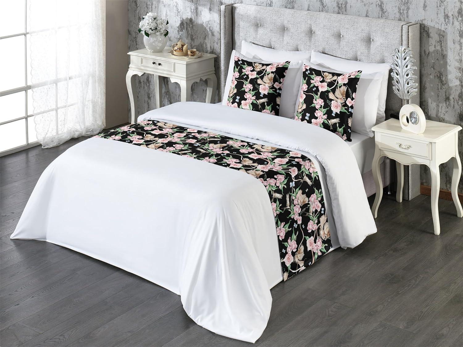 imageAmbesonne Floral Bed Runner Set Roses Lavender Eucalyptus Watercolor Valentines Day Romantic Concept Decorative Bedding Scarf and a Pillow Sham for Hotels Homes Twin Purple Grey and Off WhitePastel Pink Pale Green