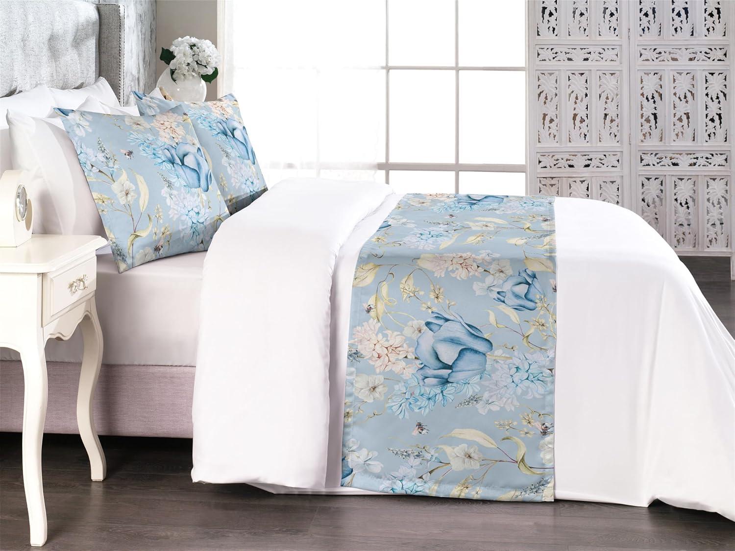imageAmbesonne Floral Bed Runner Set Roses Lavender Eucalyptus Watercolor Valentines Day Romantic Concept Decorative Bedding Scarf and a Pillow Sham for Hotels Homes Twin Purple Grey and Off WhiteSky Blue Pale Yellow