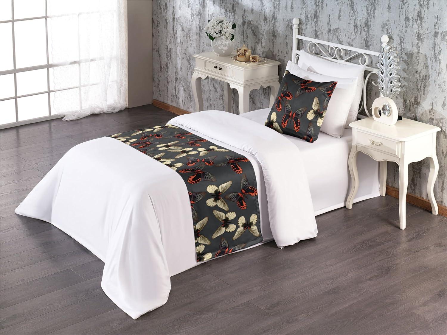 imageAmbesonne Floral Bed Runner Set Roses Lavender Eucalyptus Watercolor Valentines Day Romantic Concept Decorative Bedding Scarf and a Pillow Sham for Hotels Homes Twin Purple Grey and Off WhiteVermilion Dusk and Grey