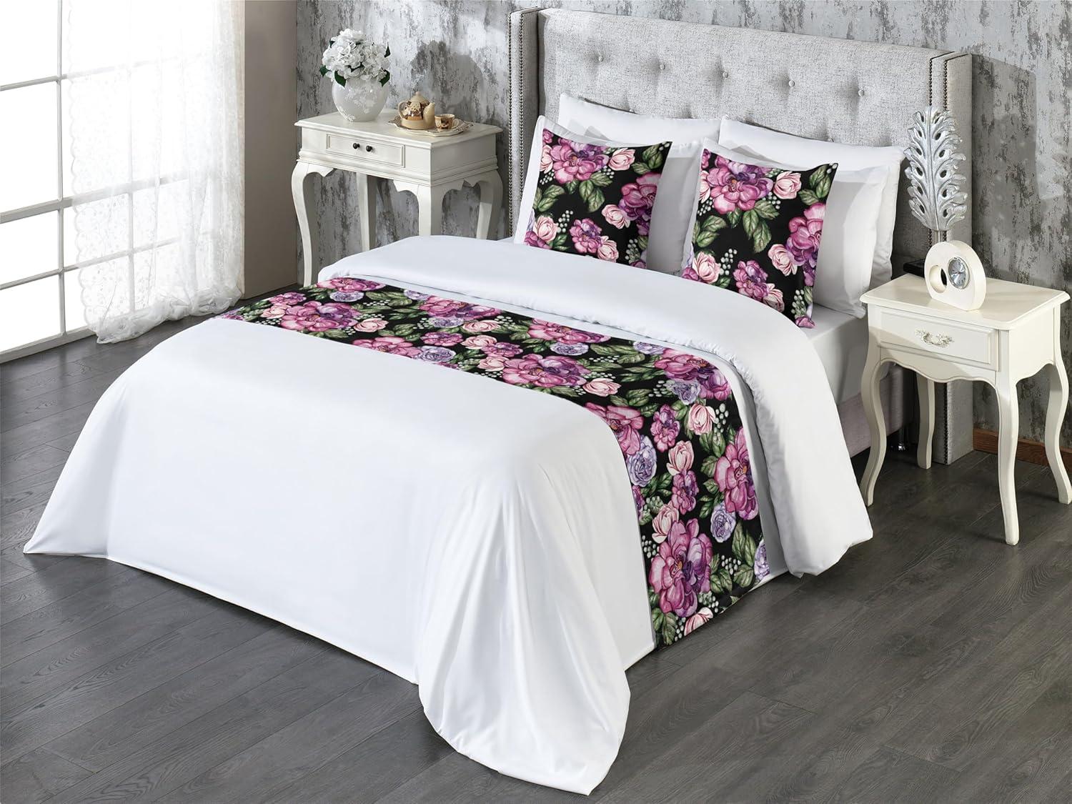 imageAmbesonne Floral Bed Runner Set Roses Lavender Eucalyptus Watercolor Valentines Day Romantic Concept Decorative Bedding Scarf and a Pillow Sham for Hotels Homes Twin Purple Grey and Off WhiteSoft Pink Olive Green