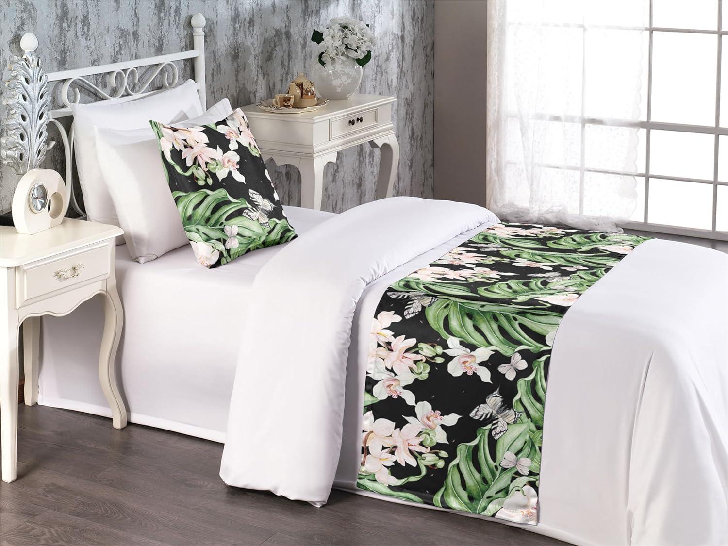imageAmbesonne Floral Bed Runner Set Roses Lavender Eucalyptus Watercolor Valentines Day Romantic Concept Decorative Bedding Scarf and a Pillow Sham for Hotels Homes Twin Purple Grey and Off WhiteFern Green Pale Mauve