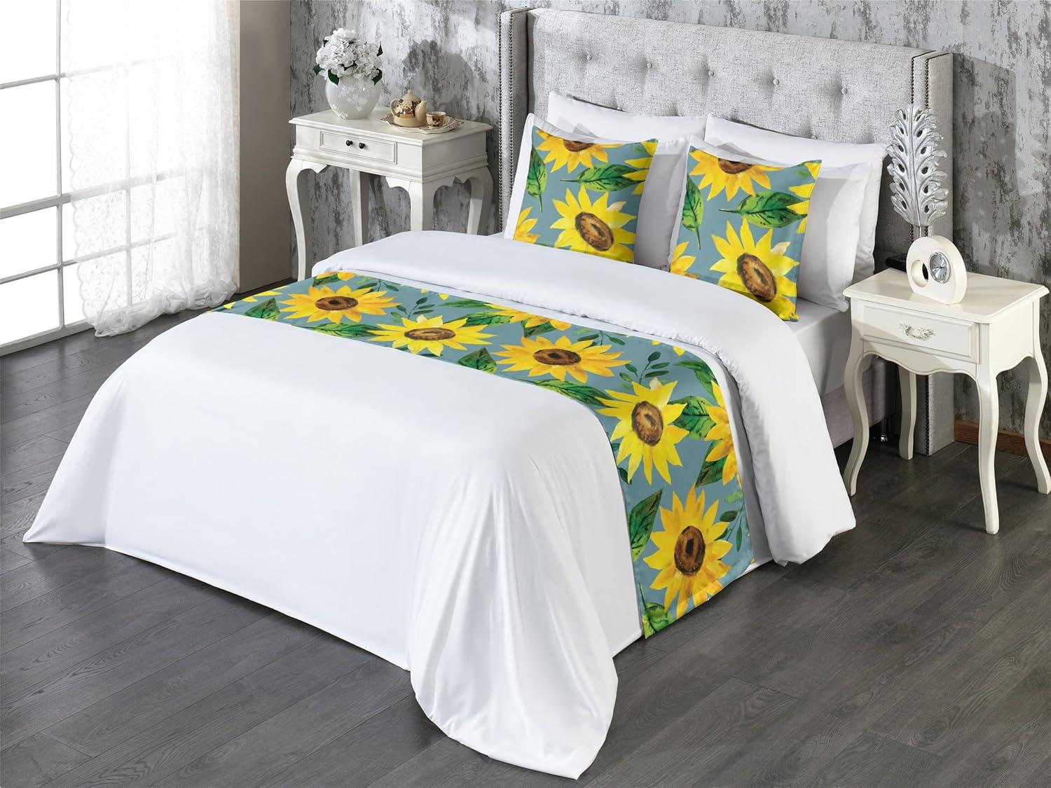 imageAmbesonne Floral Bed Runner Set Roses Lavender Eucalyptus Watercolor Valentines Day Romantic Concept Decorative Bedding Scarf and a Pillow Sham for Hotels Homes Twin Purple Grey and Off WhiteEarth Yellow Forest Green
