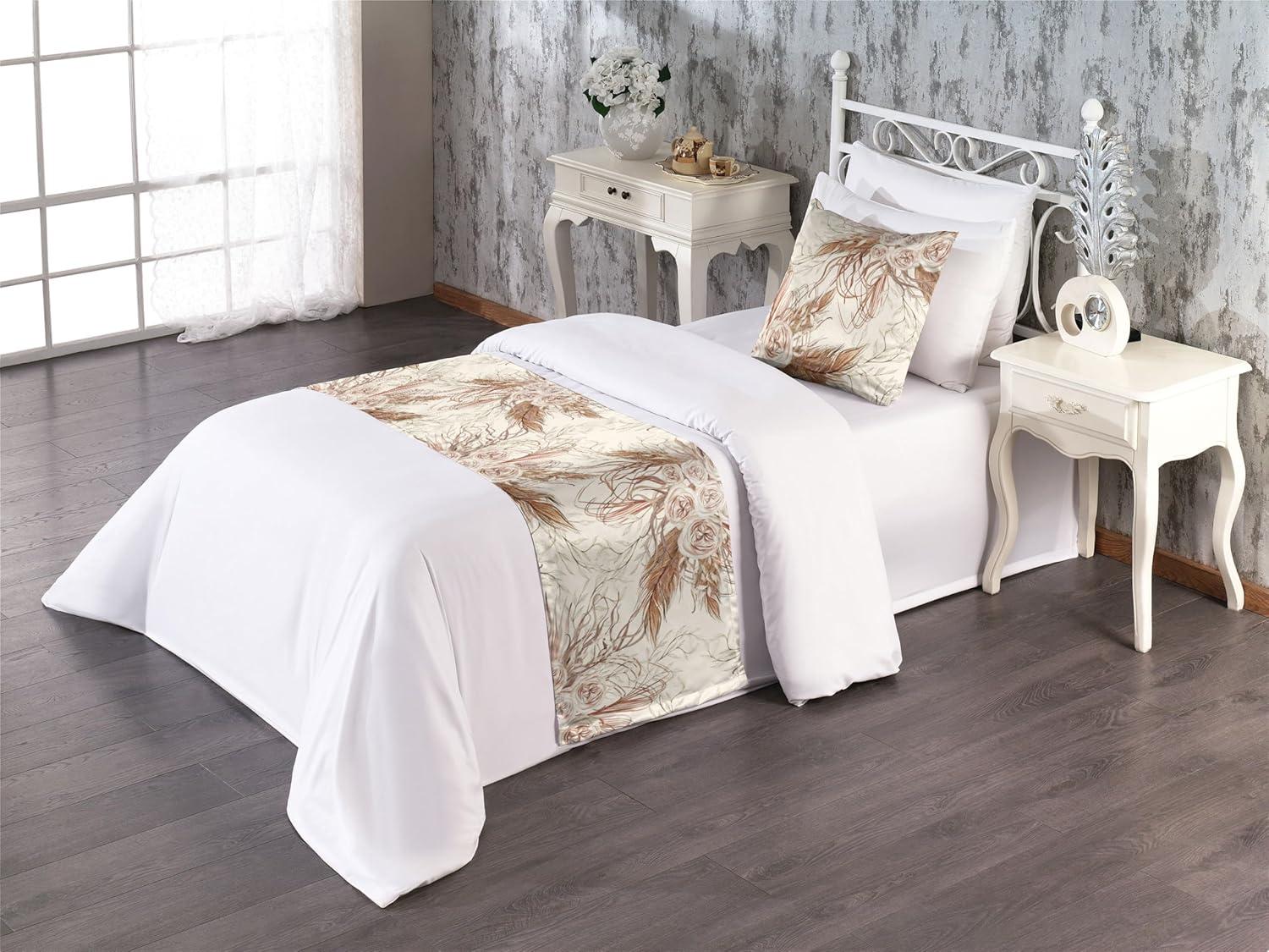 imageAmbesonne Floral Bed Runner Set Roses Lavender Eucalyptus Watercolor Valentines Day Romantic Concept Decorative Bedding Scarf and a Pillow Sham for Hotels Homes Twin Purple Grey and Off WhiteWarm Taupe and Eggshell
