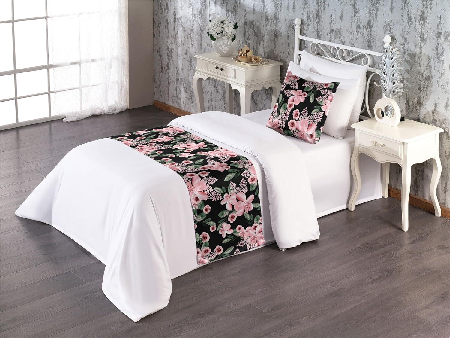 imageAmbesonne Floral Bed Runner Set Roses Lavender Eucalyptus Watercolor Valentines Day Romantic Concept Decorative Bedding Scarf and a Pillow Sham for Hotels Homes Twin Purple Grey and Off WhitePastel Pink Hunter Green