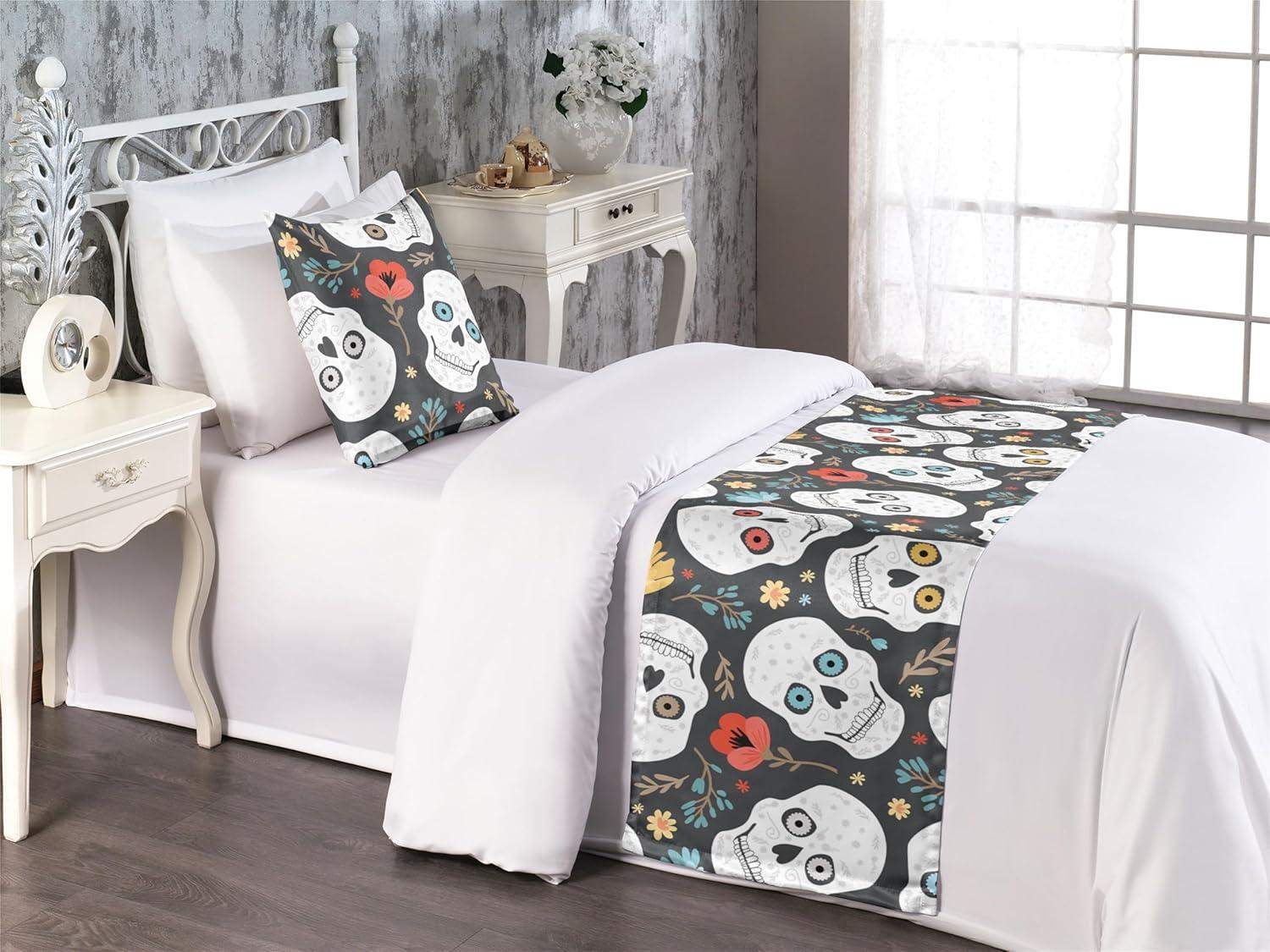 imageAmbesonne Floral Bed Runner Set Roses Lavender Eucalyptus Watercolor Valentines Day Romantic Concept Decorative Bedding Scarf and a Pillow Sham for Hotels Homes Twin Purple Grey and Off WhiteBurnt Sienna Ivory
