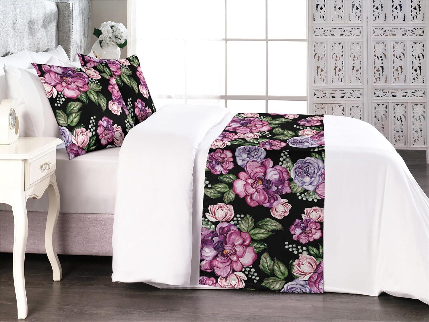 imageAmbesonne Floral Bed Runner Set Roses Lavender Eucalyptus Watercolor Valentines Day Romantic Concept Decorative Bedding Scarf and a Pillow Sham for Hotels Homes Twin Purple Grey and Off WhiteSoft Pink Olive Green