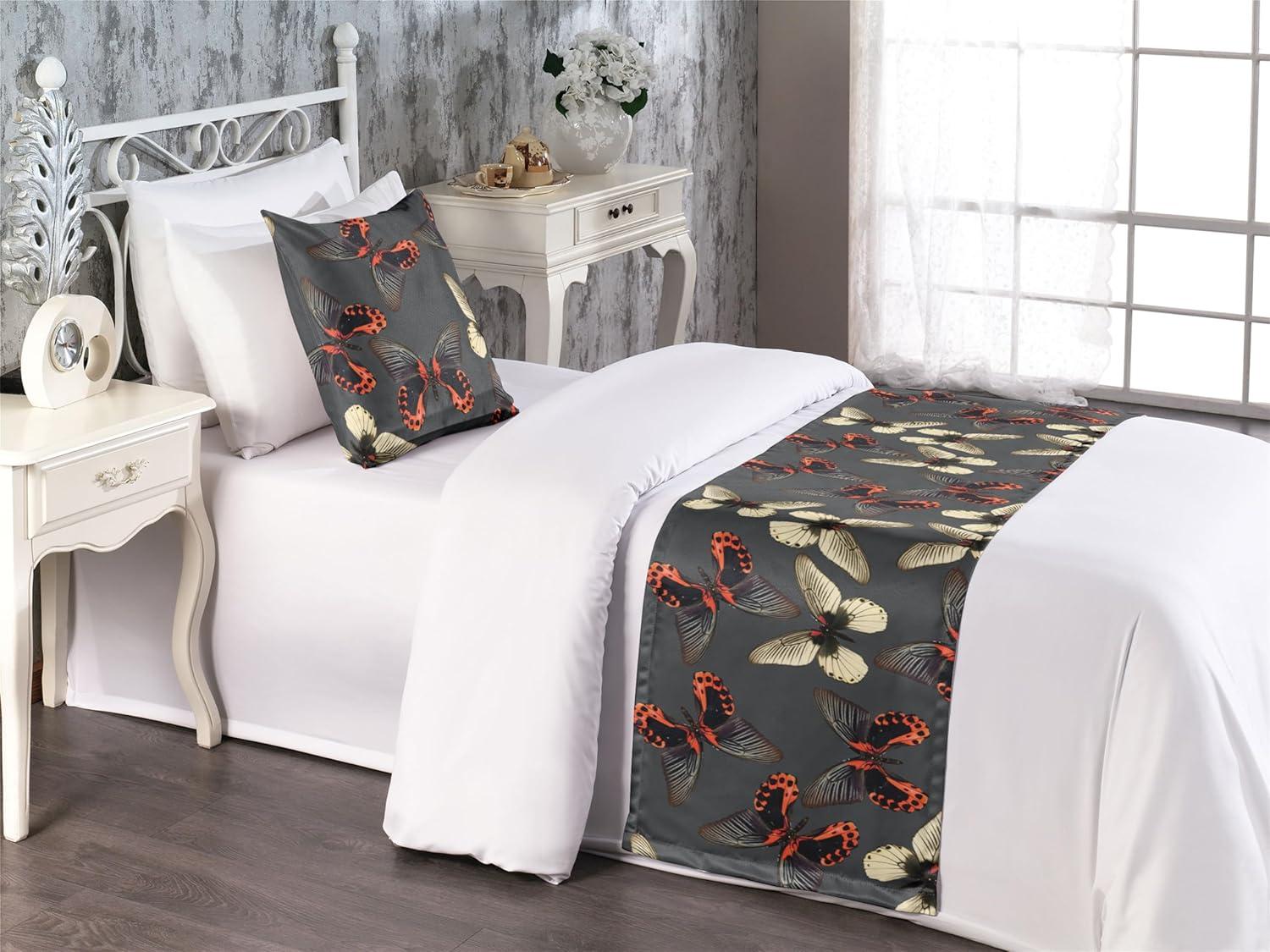 imageAmbesonne Floral Bed Runner Set Roses Lavender Eucalyptus Watercolor Valentines Day Romantic Concept Decorative Bedding Scarf and a Pillow Sham for Hotels Homes Twin Purple Grey and Off WhiteVermilion Dusk and Grey