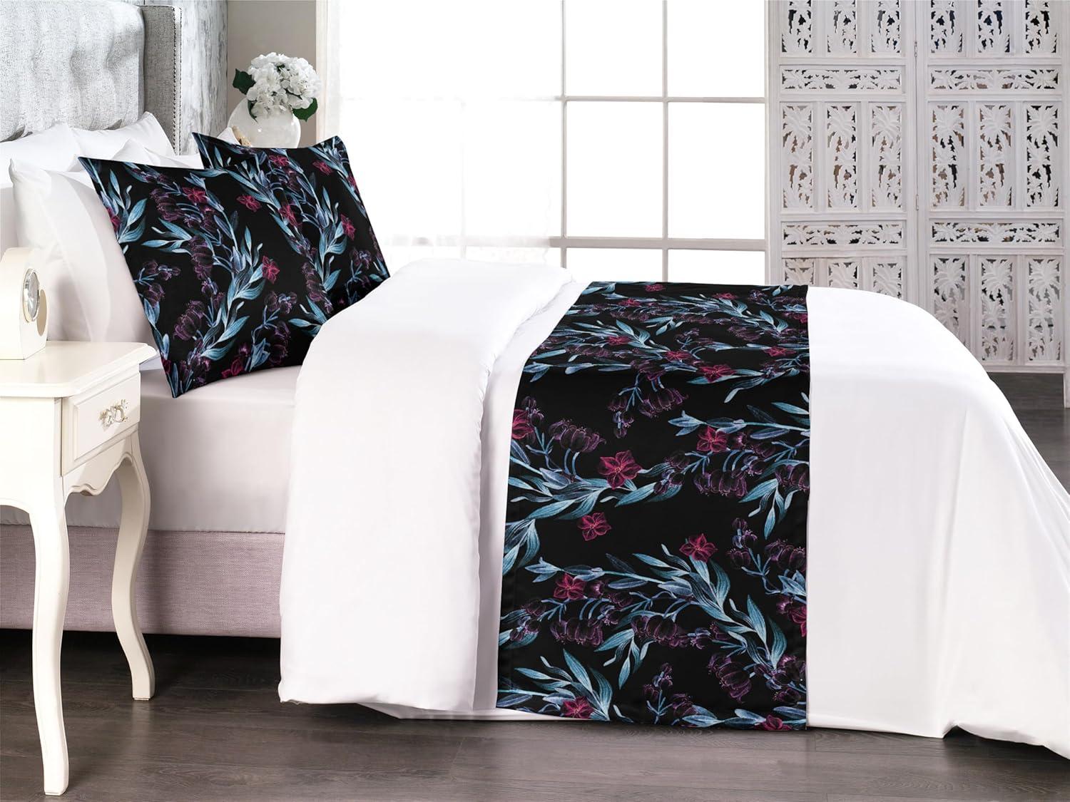 imageAmbesonne Floral Bed Runner Set Roses Lavender Eucalyptus Watercolor Valentines Day Romantic Concept Decorative Bedding Scarf and a Pillow Sham for Hotels Homes Twin Purple Grey and Off WhiteBlue Grey and Dark Magenta