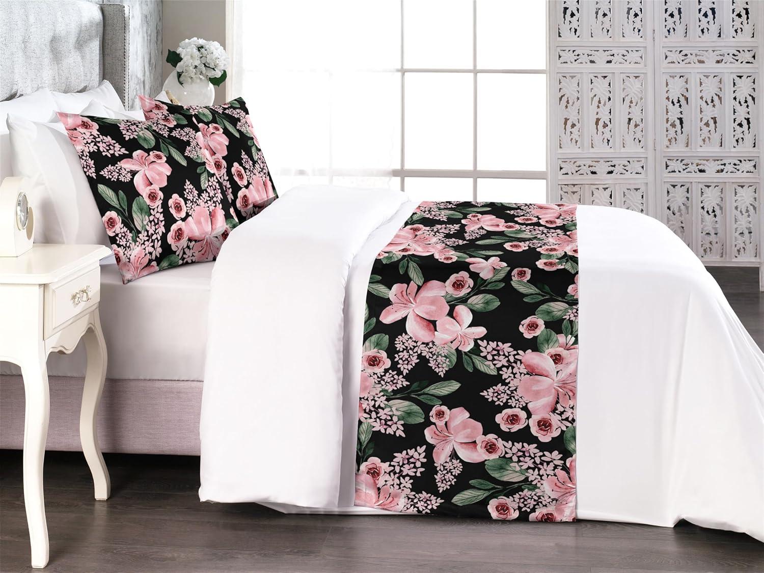 imageAmbesonne Floral Bed Runner Set Roses Lavender Eucalyptus Watercolor Valentines Day Romantic Concept Decorative Bedding Scarf and a Pillow Sham for Hotels Homes Twin Purple Grey and Off WhitePastel Pink Hunter Green