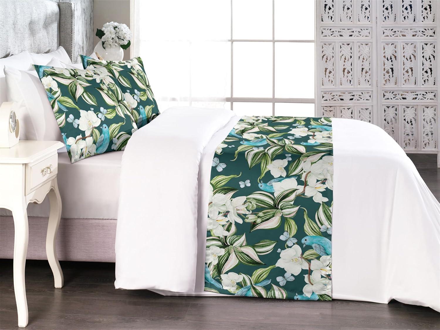 imageAmbesonne Floral Bed Runner Set Roses Lavender Eucalyptus Watercolor Valentines Day Romantic Concept Decorative Bedding Scarf and a Pillow Sham for Hotels Homes Twin Purple Grey and Off WhiteFern Green Sky Blue Teal