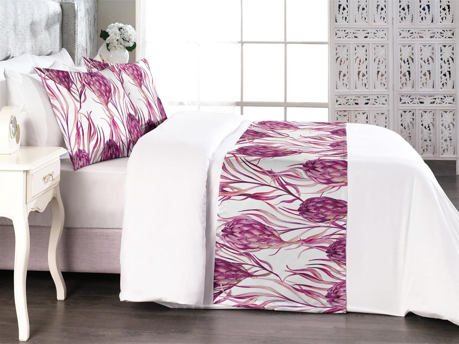 imageAmbesonne Floral Bed Runner Set Roses Lavender Eucalyptus Watercolor Valentines Day Romantic Concept Decorative Bedding Scarf and a Pillow Sham for Hotels Homes Twin Purple Grey and Off WhiteDark Magenta White