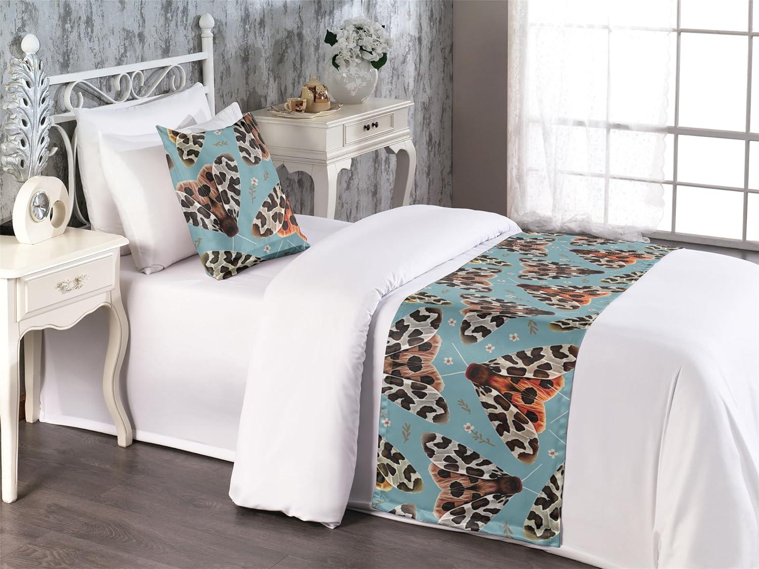 imageAmbesonne Floral Bed Runner Set Roses Lavender Eucalyptus Watercolor Valentines Day Romantic Concept Decorative Bedding Scarf and a Pillow Sham for Hotels Homes Twin Purple Grey and Off WhiteDark Peach Blue Grey